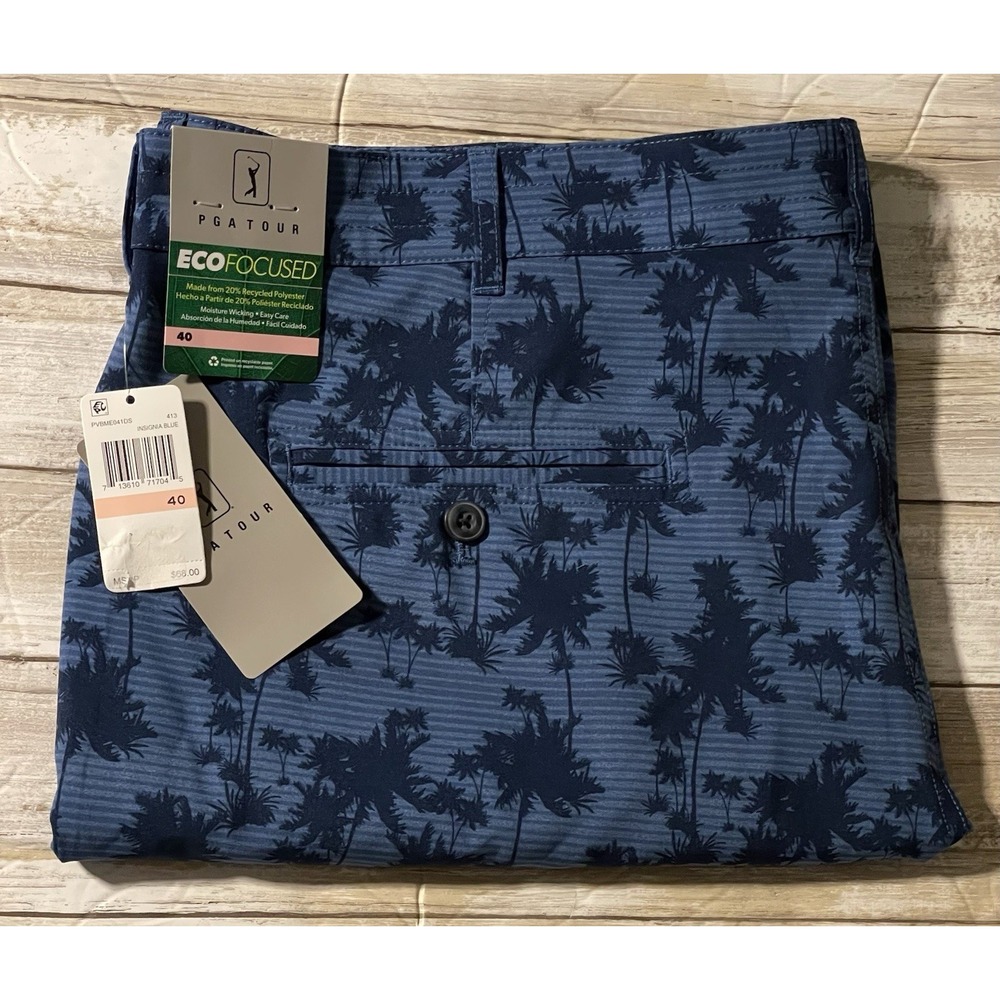 NWT men's PGA Tour Golf Shorts.‎  Insignia Blue Palm Tree Pattern Size 40